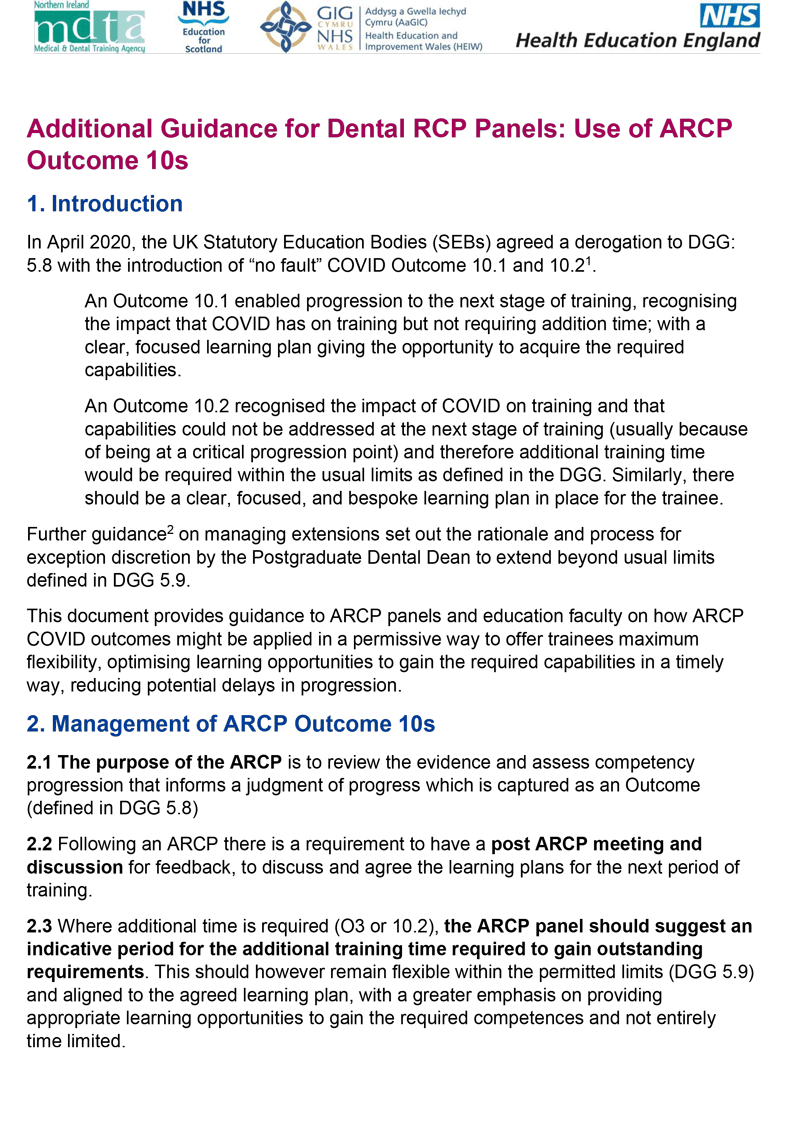 Dental Specialty ARCP Updates