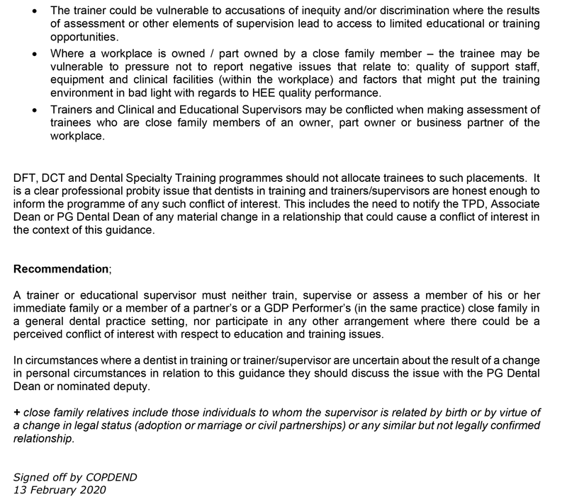 Copdend guidance on education and training with close family member